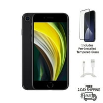 Pre-Owned Apple iPhone SE (2nd Gen) (Unlocked) 128GB Black (A2275) Bundle with Pre-Installed Tempered Glass
