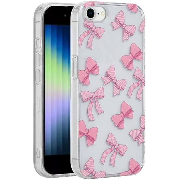 For Apple iPhone SE 3 (2022) SE/8/7 Case, Fashion Layer Design Slim IMD TPU Protective, Shockproof Hybrid Stylish Durable Hard PC Phone Cover (Bow Knot)