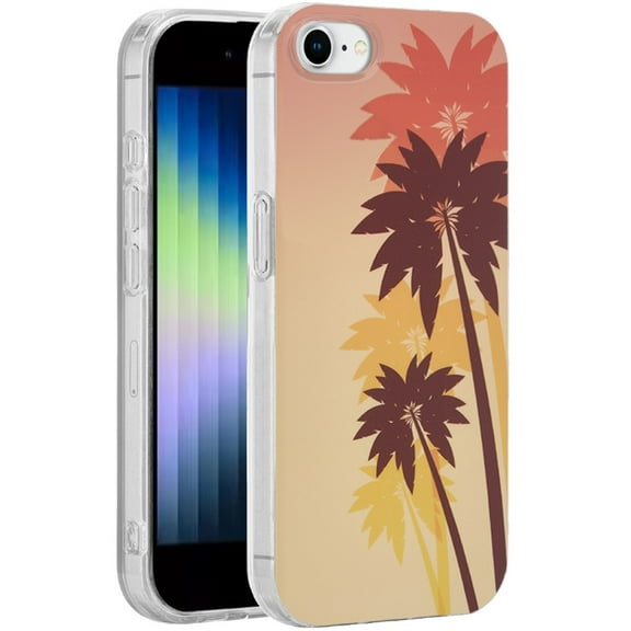 For Apple iPhone SE 3 (2022) SE/8/7 Case, Fashion Layer Design Slim IMD TPU Protective, Shockproof Hybrid Stylish Durable Hard PC Phone Cover (Coconut Palm Tree)