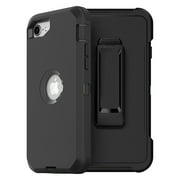 For Apple iPhone SE 3rd Generation 2022 / iPhone SE 2nd Generation 2020 Heavy Duty Shockproof Armor Protective Hybrid Case Cover With Clip Black/Black