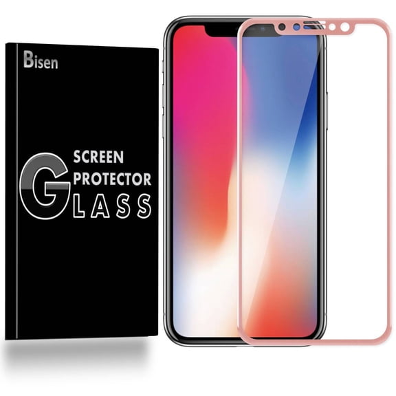 Apple iPhone X / iPhone 10 [2-PACK BISEN] [FULL COVERAGE] Tempered Glass Screen Protector [Case Friendly], Edge-To-Edge Protect, Anti-Scratch, Anti-Shock [Rose Pink]