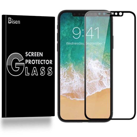 Apple iPhone X / iPhone 10 [BISEN] [FULL COVERAGE] Tempered Glass Screen Protector [Case Friendly], Edge-To-Edge Protect, Anti-Scratch, Anti-Shock [Black]