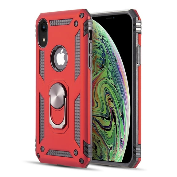 Apple iPhone XR (6.1 Inch) Phone Case Finger Ring Holder Kickstand 360 Rotable Clip Hybrid Shield Heavy Duty Armor Dual Layer Protective Hard Shell TPU Bumper Stand Cover Red for Apple iPhone Xr