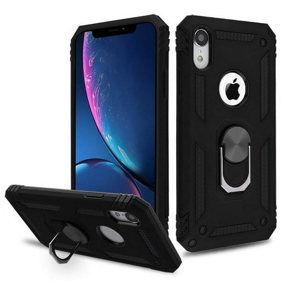 Apple iPhone XR (6.1 Inch) Phone Case Hybrid Durable 360 Degree Rotatable Ring Stand Holder Kickstand Fit Magnetic Car Mount Protective Case BLACK Cover for Apple iPhone Xr (6.1")