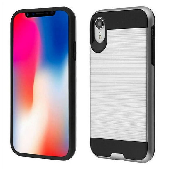 Apple iPhone XR (6.1 Inch) - Phone Case Protective Shockproof Brushed Hybrid Rubber Rugged Cover SILVER Slim Phone Case for Apple iPhone Xr (6.1")