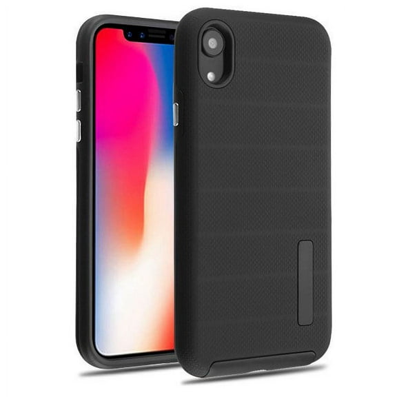 Apple iPhone XR (6.1 Inch) - Phone Case Protective Shockproof Dots Textured Hybrid Rubber Rugged Cover BLACK Slim Phone Case for Apple iPhone Xr (6.1")