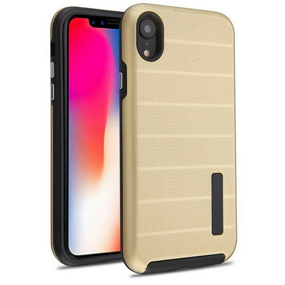 Apple iPhone XR (6.1 Inch) - Phone Case Protective Shockproof Dots Textured Hybrid Rubber Rugged Cover Gold Slim Phone Case for Apple iPhone Xr (6.1")