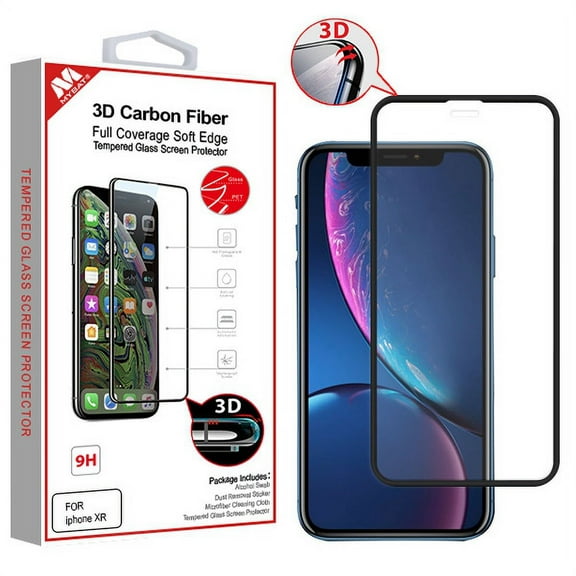Apple iPhone XR (6.1") Screen Protector 3D Carbon Fiber Full Coverage Soft Edge Tempered Glass Screen Protector Film [Edge to Edge Protection] Scratch-Resistant Tempered Glass For Apple iPhone Xr