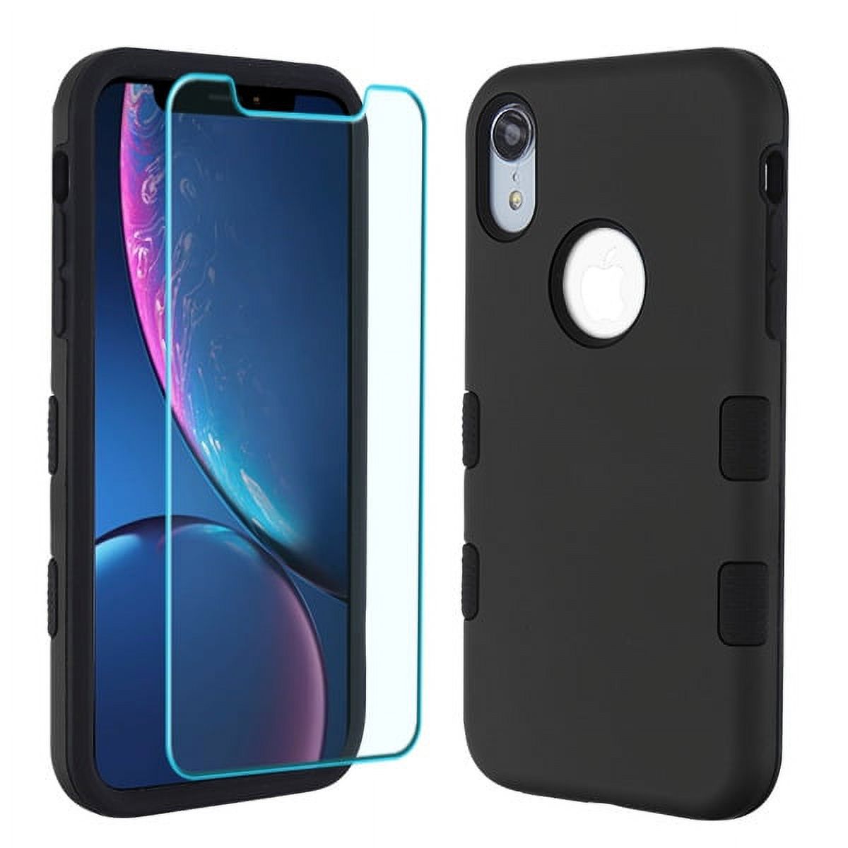 Apple iPhone XR (6.1 inch) Phone Case & Screen Protector [2 in 1 Bundle Package] Tempered Glass + BLACK Hybrid Shockproof Bumper Rugged Slim Fit Protective Cover for Apple iPhone Xr (6.1") - image 1 of 6