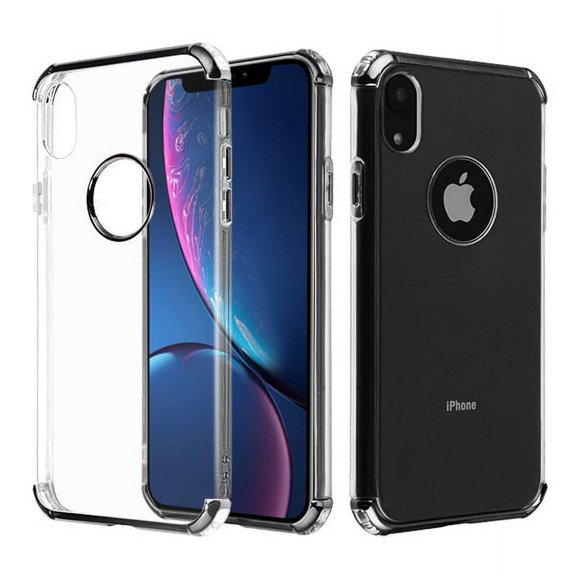 Apple iPhone XR (6.1 inch) Phone Case Tuff Hybrid Shockproof Impact Rubber Dual Layer Hard Soft Protective Hard Case Cover CLEAR Transparent Black Phone Case for Apple iPhone Xr / 6.1"
