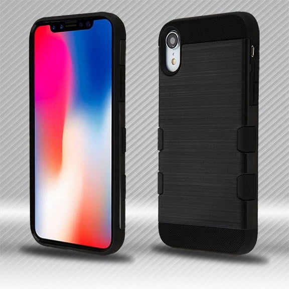 Apple iPhone XR (6.1 inch) Phone Case Tuff Hybrid Shockproof Impact Rubber Dual Layer Hard Soft Protective Hard Case Cover Brushed Textured Trooper Black Phone Case for Apple iPhone Xr (6.1")