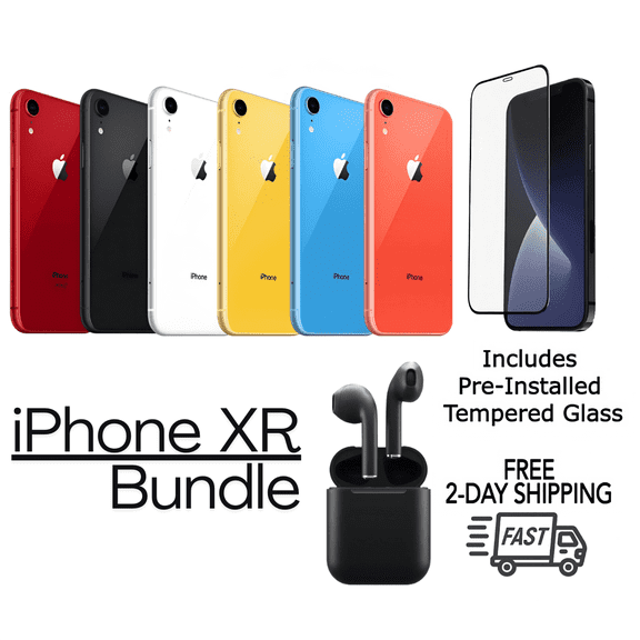 Pre-Owned Apple iPhone XR Unlocked 256GB Black (A1984) Bundle with Tempered Glass & Earbuds