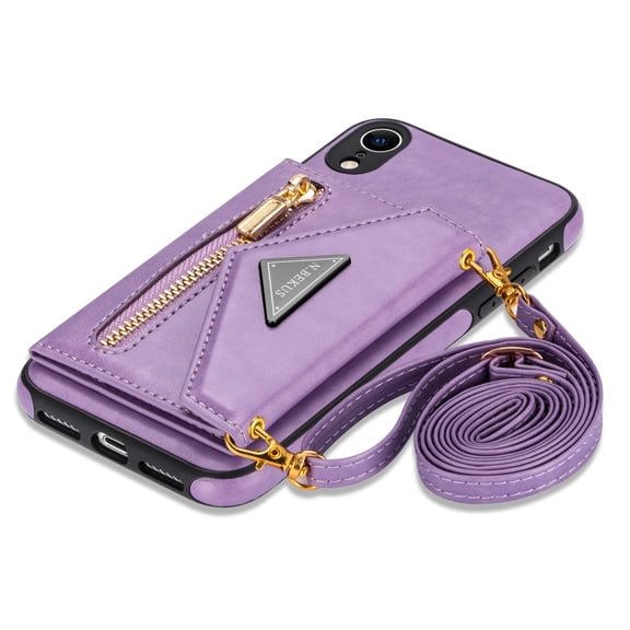 Apple iPhone XR Crossbody Bag Case, Dteck Zipper Pocket Credit Card Holder Wallet Case Phone Cover with Shoulder Strap, For iPhone XR,Purple