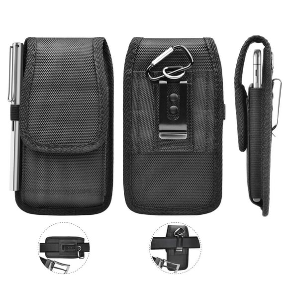 for Apple iPhone XR / XS Max / XS / X / 8 / 7 / 6 / 6S / 8+ / 7+ / 6+ / 6S Plus Rugged Pouch Case, Njjex Universal Nylon Flap Phone Holster Pouch Metal Belt Clip Case + Carabiner Hook