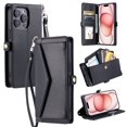 thumbnail image 1 of RFID Blocking Leather Wallet Flip Cover Cell Phone Case with Shoulder Strap for Apple iPhone XS Max, Black, 1 of 8