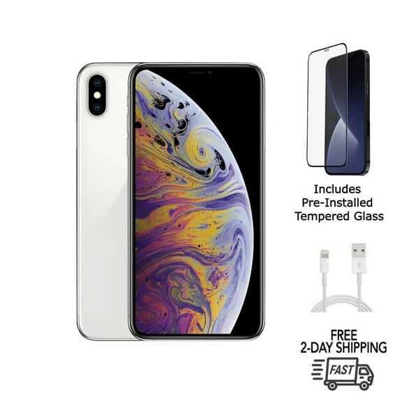 Pre-Owned Apple iPhone XS Max (Unlocked) 512GB Silver (A1921) Bundle with Pre-Installed Tempered Glass