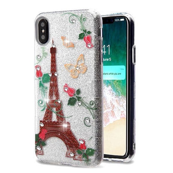 Apple iPhone Xs Max (6.5 in) Phone Case Slim TUFF HYBRID Bling Glitter Candy Silicone Rubber Gel Hard Protective Case Cover Paris Monarch Butterflies Glittering Phone Case for Apple iPhone Xs Max