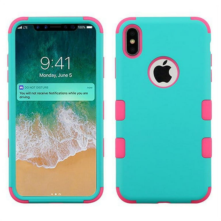 Apple iPhone Xs Max 6.5 in Phone Case Tuff Hybrid Shockproof Impact Rubber Dual Layer Soft Protective Hard Case Cover Logo Hole Rubberized Teal