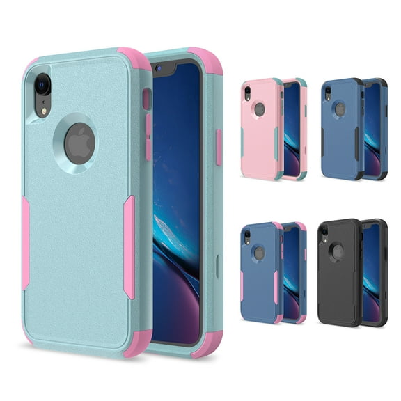 Apple iPhone Xs Max Case , iPhone Xr Rugged Rubber Durable 3 in 1 Cover , Phone Case for Girl Men Women Cute (Teal+Pink)