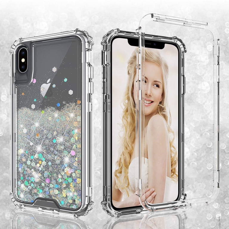 Apple iPhone Xs Max Clear Glitter Liquid Heavy Duty Waterfall