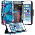 thumbnail image 1 of Apple iPod Touch 5, Ipod Touch 6, Touch 7, Wrist Strap Kickstand Pu Leather Magnetic Wallet Case Cover with Card Slots - Blue Butterfly, 1 of 4