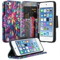 thumbnail image 1 of Apple iPod Touch 5, Ipod Touch 6, Touch 7, Wrist Strap Slim Flip [Kickstand] Pu Leather Magnetic Wallet Case Cover with Card Slots - Rainbow Flower, 1 of 4