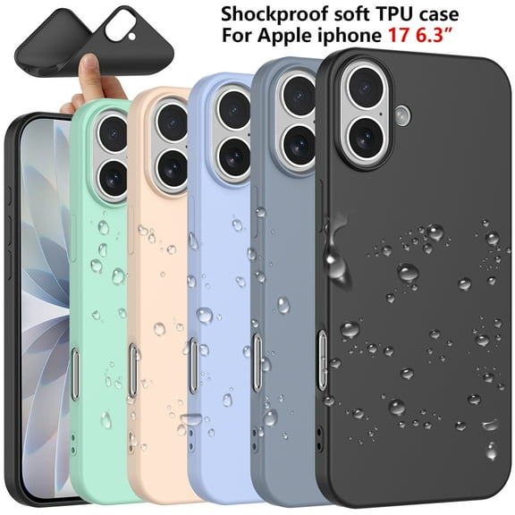 For Apple iphone 17 Case Silicone Cover, Tekcoo Shockproof Rugged Soft Gel Rubber Ultra Slim Protective Cover Anti-Scratch Microfiber Lining Cute Phone Case for Apple iphone 17 - Black