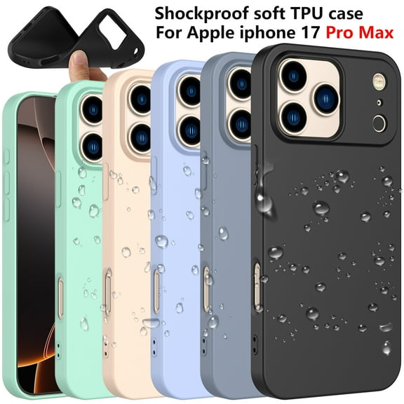 For Apple iphone 17 Pro Max Case Silicone Cover, Tekcoo Shockproof Rugged Rubber Ultra Slim Protective Cover Anti-Scratch Microfiber Lining Cute Phone Case for Apple iphone 17 Pro Max - Black