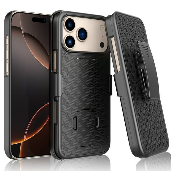 For Apple iphone 17 Pro Max Case with Swivel Belt Clip, Shell Holster Combo for Apple iphone 17 Pro Max Holster, Heavy Duty Shockproof Rugged Phone Case Full Protective Kicktstand Cover -Black