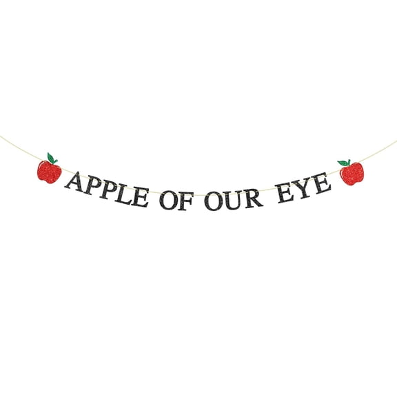Apple of Our Eye Banner - Baby Shower Gender Reveal Party Decor, Fruit Theme Apple 1st Birthday Party Decorations, Black&Red Glitter