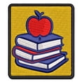 thumbnail image 1 of Apple on Stack of Books Reading Library Teacher Applique Multi-Color Embroidered Hook & Loop Patch - 2.0 Inch Mini, 1 of 5