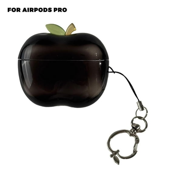 Apple-shaped Protective Case for AirPods Pro 1/2, Transparent TPU Soft Rubber Shockproof Protective Shell, Cute Apple-shaped Earphone Case (Transparent Black, Hollowed-out Apple Pendant Design)