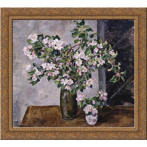 Apple twigs in bloom 24x20 Gold Ornate Wood Framed Canvas Art by Pyotr Konchalovsky