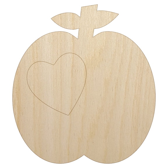 Apple with Heart Wood Shape Unfinished Piece Cutout Craft DIY Projects - 6.25 Inch Size - 1/8 Inch Thick