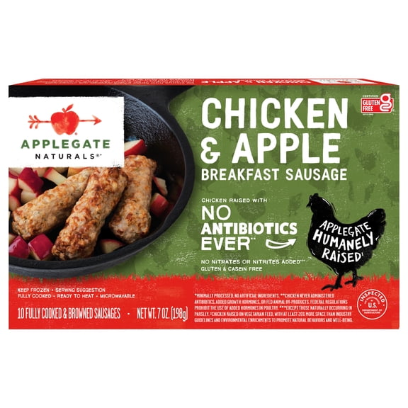 Applegate Naturals Chicken & Apple Breakfast Sausage Links, 7oz (Frozen)