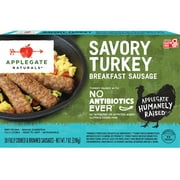 Applegate Natural Savory Turkey Breakfast Sausage, 7oz, 10 CT Box (Frozen)