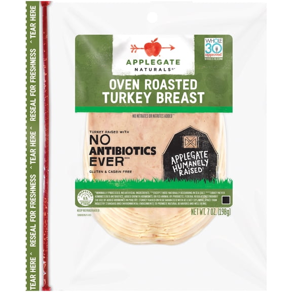 Applegate Naturals, Oven Roasted Turkey Breast Sliced, 50 Cal, 7oz Tray (Refrigerated)
