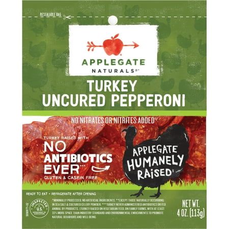 Applegate Naturals, Uncured Turkey Pepperoni Sliced, 4 oz Tray
