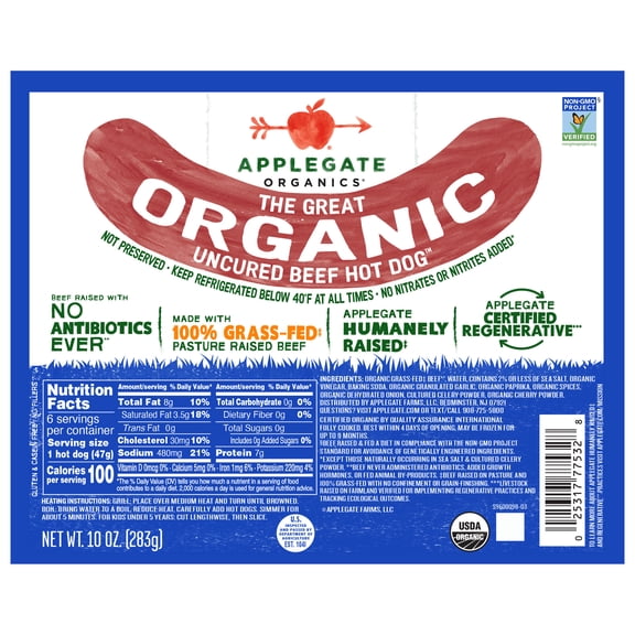 Applegate Great Organic Beef Hot Dog Uncured
