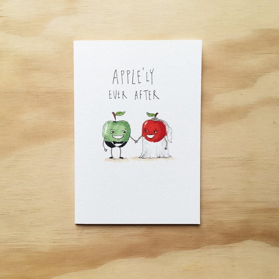 Applely Ever After Wedding Card – Cute Cartoon Design with Happy Apples – Perfect for Newlyweds, Engagements, or Anniversaries – Envelop Included, Blank Inside