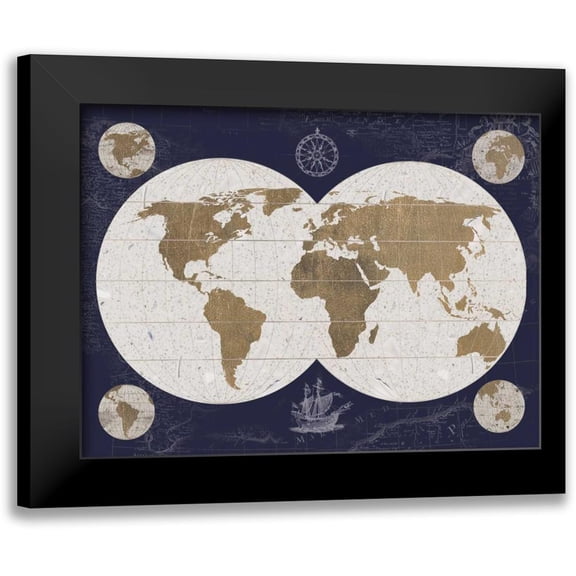 Appleman, Sam 18x14 Black Modern Framed Museum Art Print Titled - Explorers Map - Blue