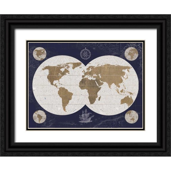 Appleman, Sam 18x14 Black Ornate Wood Framed with Double Matting Museum Art Print Titled - Explorers Map - Blue