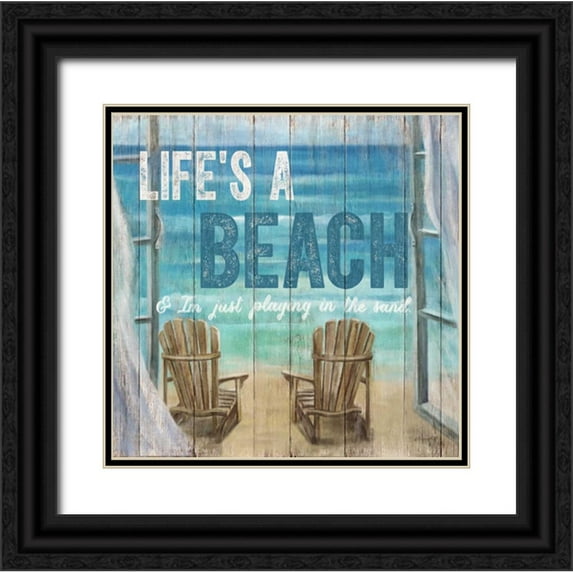 Appleman, Sam 20x20 Black Ornate Wood Framed with Double Matting Museum Art Print Titled - Lifes A Beach Weathered Wood Sign