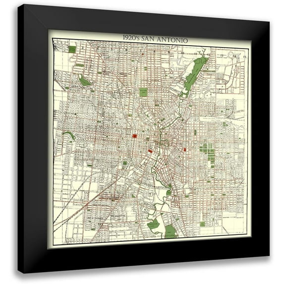 Appler 20x20 Black Modern Framed Museum Art Print Titled - San Antonio Texas - Appler 1920