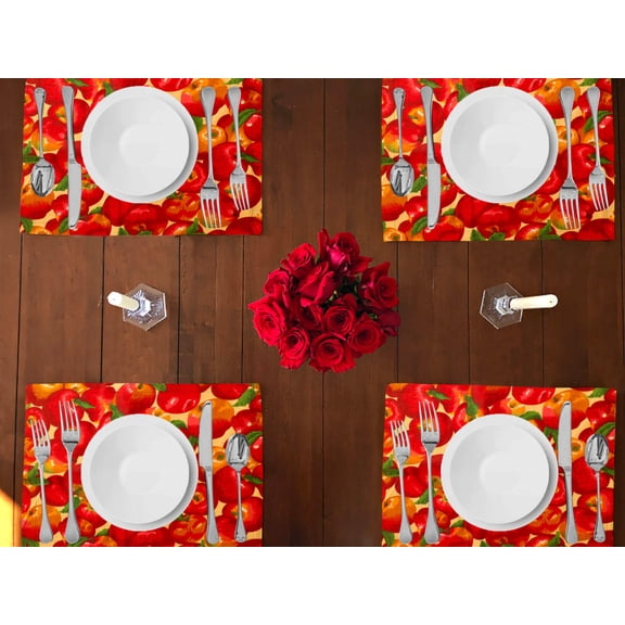 Apples Allover Print Cotton Dinner Table Placemats Holiday Home Decoration 13" x 19" (Pack of 4)