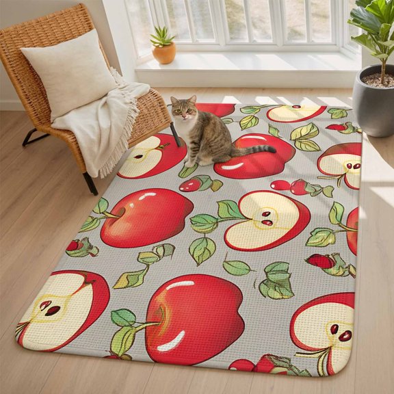 Apples Area Rugs for Living Room 5x6, Fruits Modern Art Washable Area Rug with Non Slip Backing, Stain Resist Linen Carpet for Bedroom, Dining Room, Entryway, Entrance