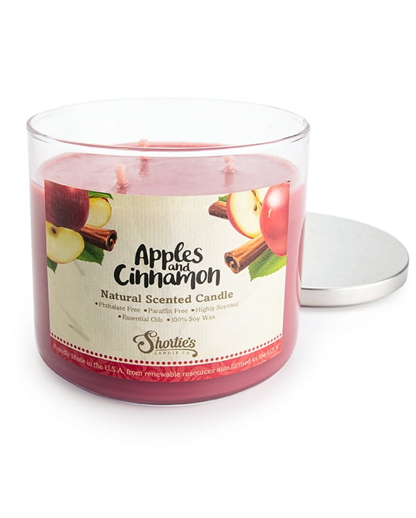 Apples & Cinnamon Scented 3 Wick Candle - All Natural - Made with 100% Responsibly Sourced Soy and Essential Fragrance Oils - Phthalate & Paraffin Free, Vegan, Non-Toxic
