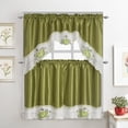 thumbnail image 1 of Apples Embroidered 3-Piece Kitchen Curtain Tiers & Swag Set, Green color, 58x36 & 28x36 inches for daily life and holiday, 1 of 3