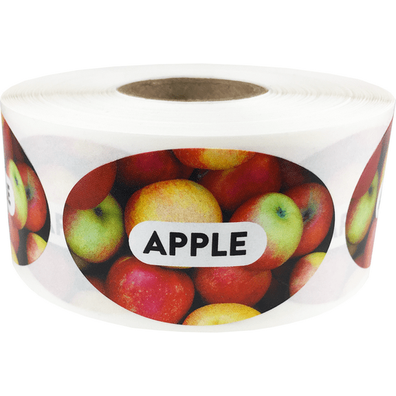 Apples Grocery Store Food Labels | 1.25 x 2 inch Oval - 500 Pack | InStockLabels.com