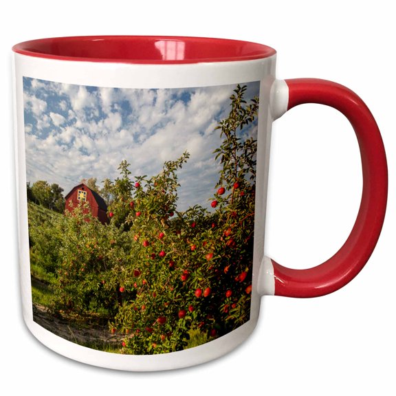 3drose, Apples in Orchard with Quilt Barn Near Traverse City, Michigan, Usa, 11oz Two-tone Red Mug